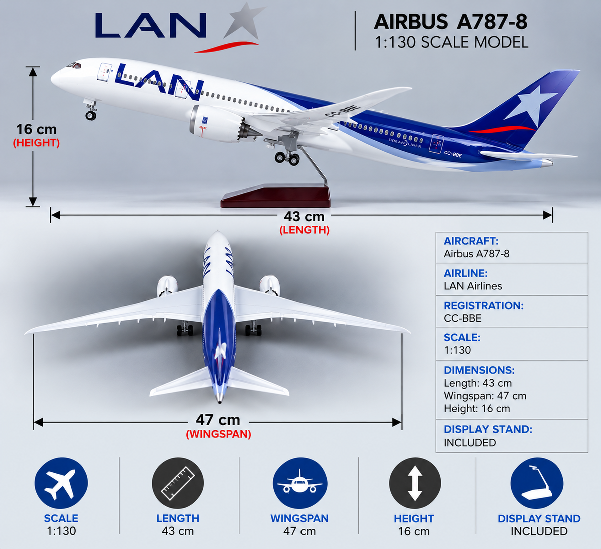 LAN Airlines Boeing 787-8 CC-BBE 1:130 Scale Aircraft Model