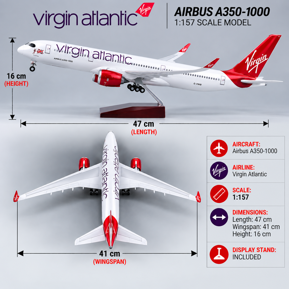 Virgin Atlantic Airbus A350-1000 1:157 Scale LED Aircraft Model