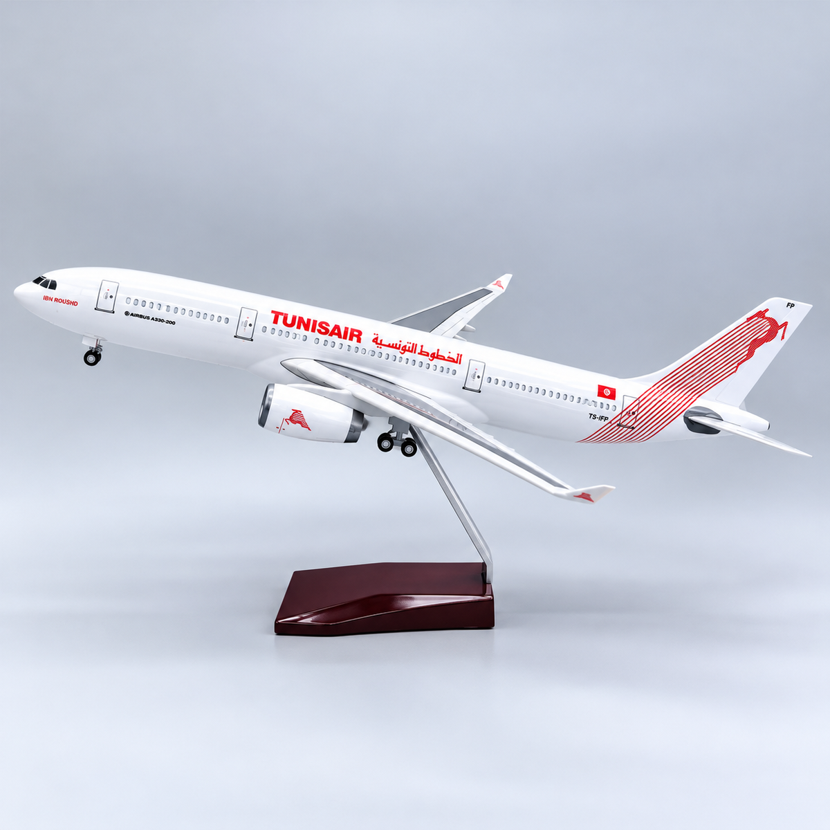 Modelo de avión Tunisair Airbus A330-200 a escala 1:135 de resina con luces LED
