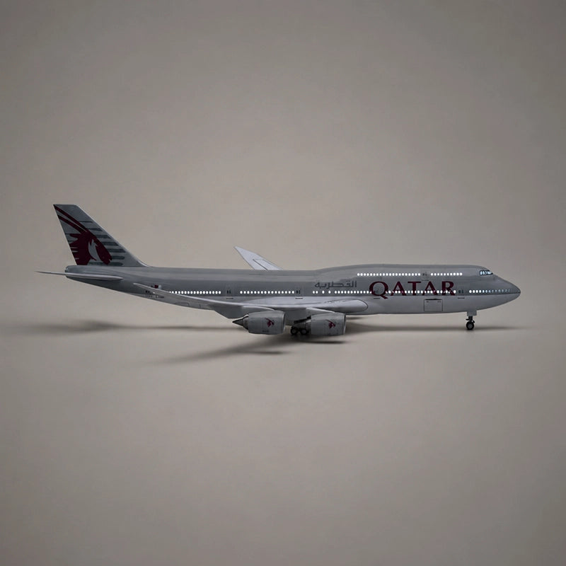 Qatar Airways Boeing 747-800 1:150 Scale Resin Airplane Model with Sound-Activated LED Lights – 47 cm / 18.5 in