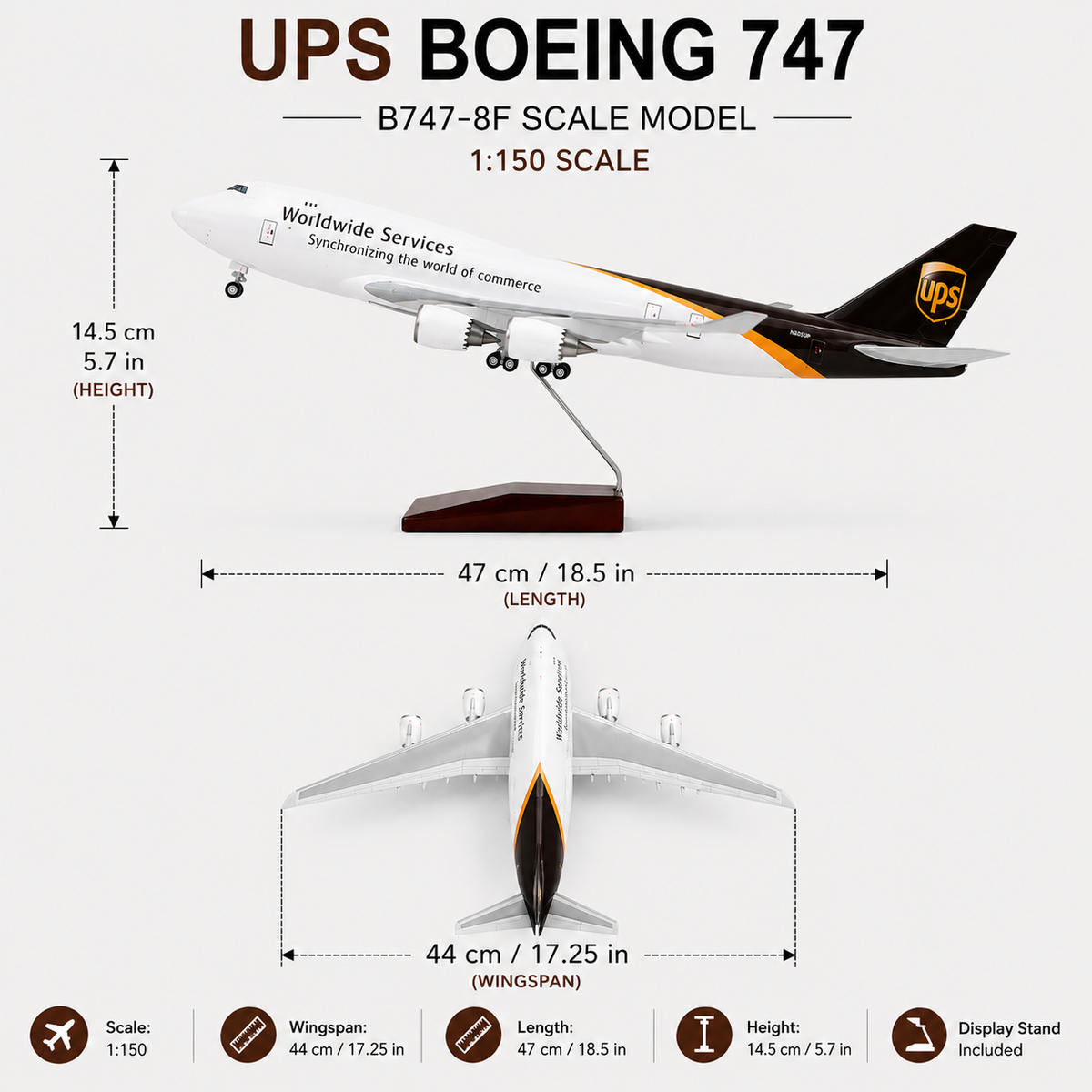UPS Boeing 747 Cargo Aircraft Model 1:150 – 47cm Extra Large Collector Display Model