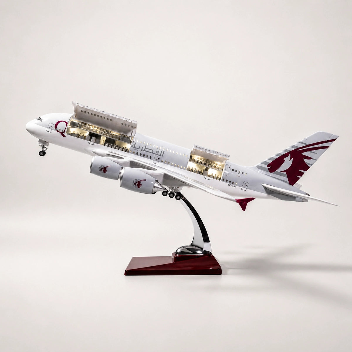 Qatar Airways Airbus A380 1:160 Scale Resin Airplane Model with Sound-Activated LED Lights – 45.5 cm / 17.9 in
