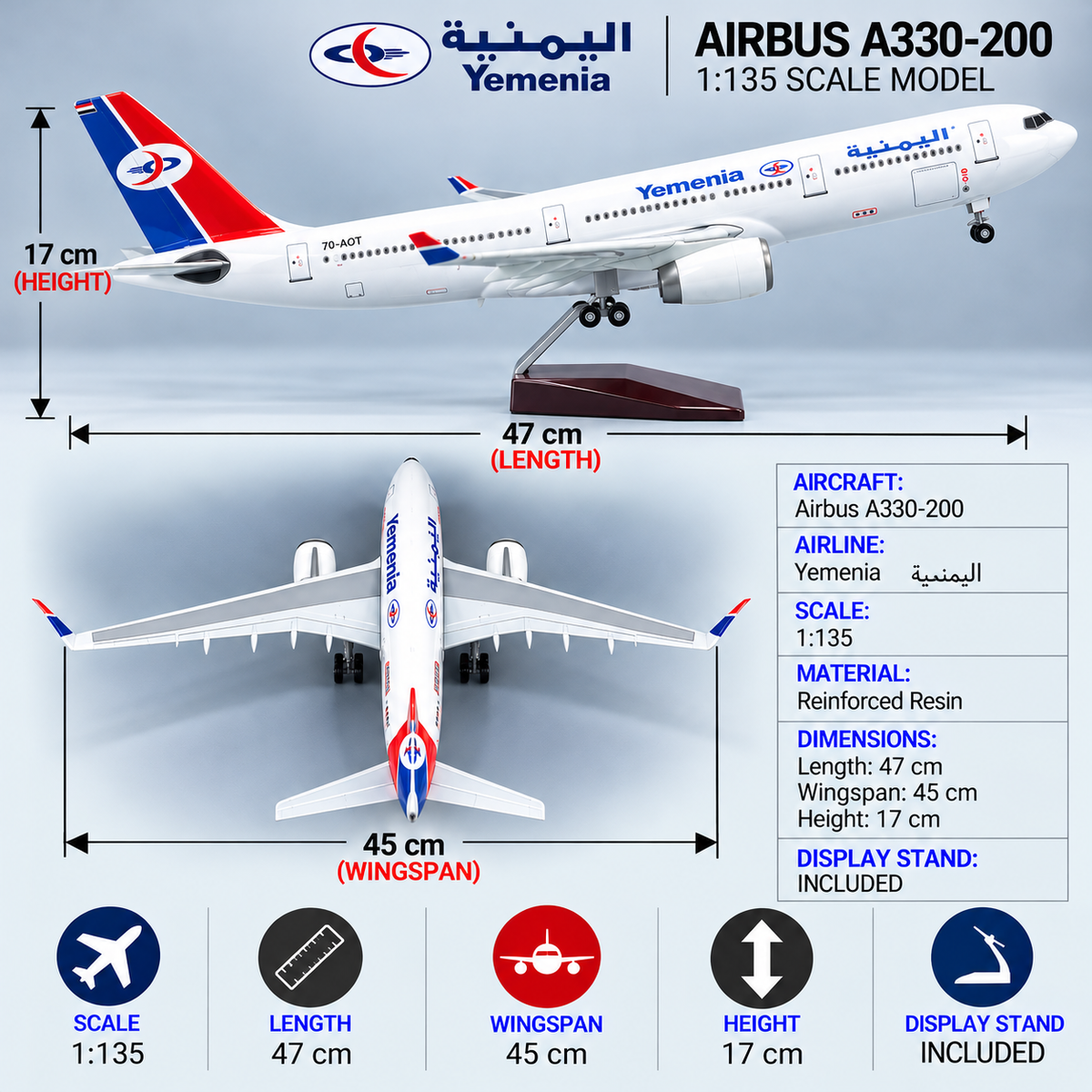 Yemenia Airbus A330-200 1:135 Scale Resin Aircraft Model