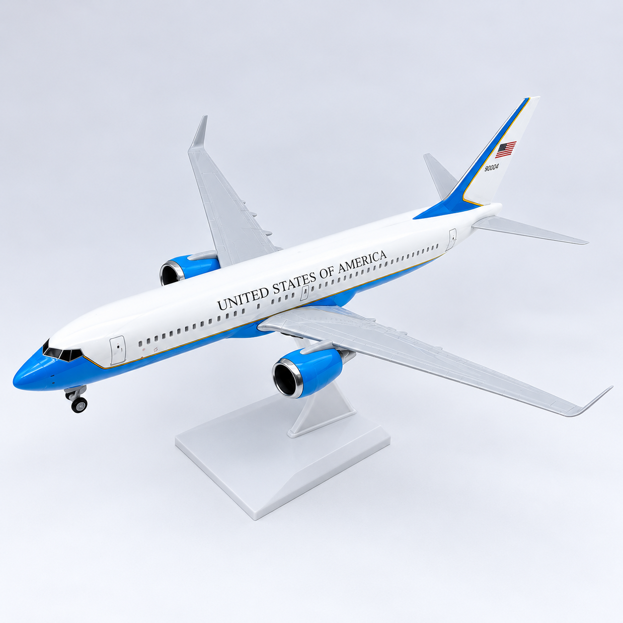 United States Boeing 737-800 Presidential Inspired Blue and White Resin Aircraft Model 1:130 Scale 30cm with Landing Gear and Display Stand