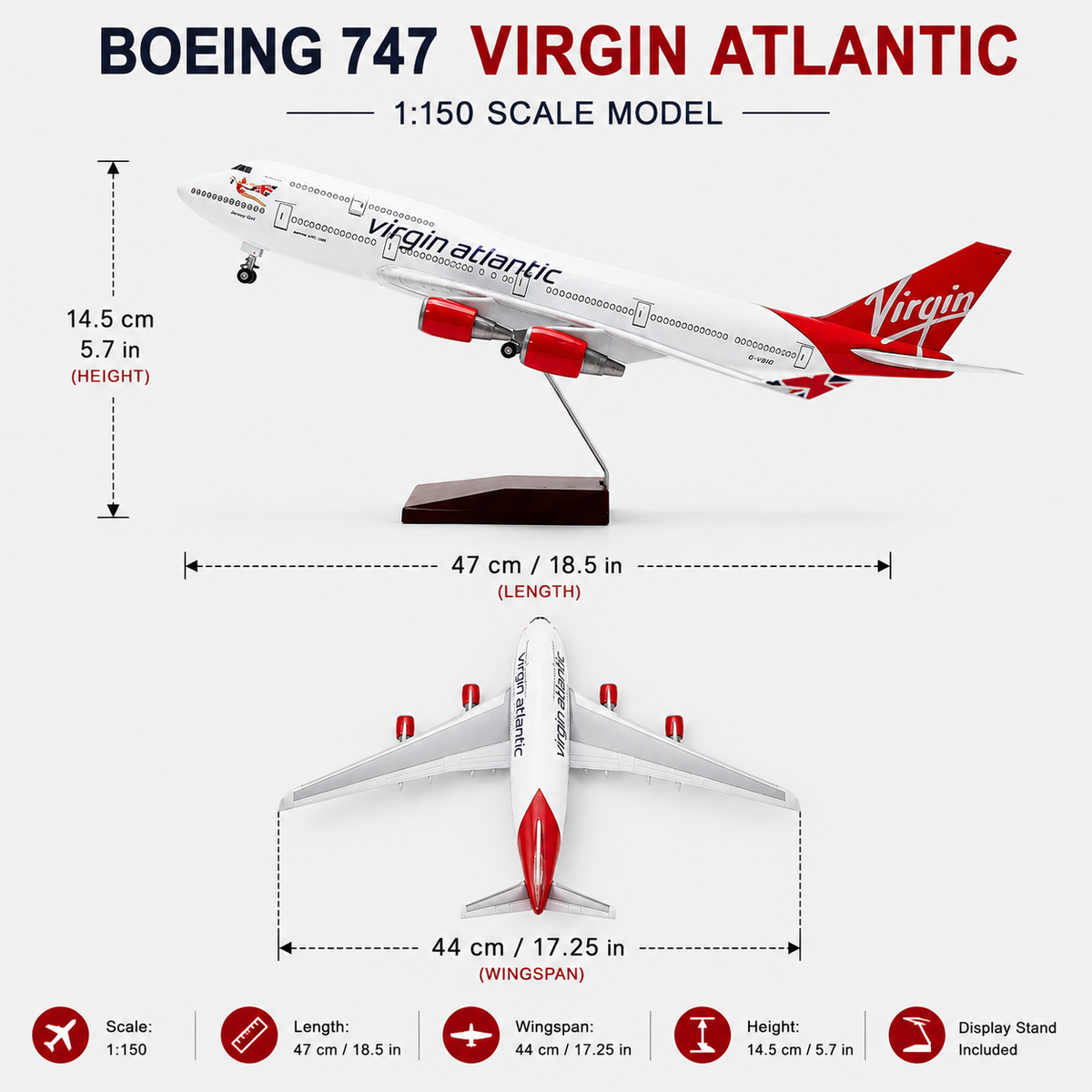 Virgin Atlantic Boeing 747 Aircraft Model 1:150 – 47cm Extra Large Collector Display Model