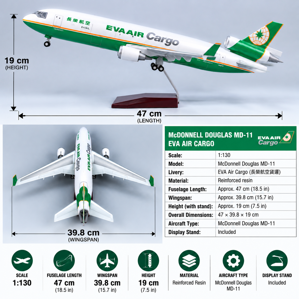 EVA Air Cargo MD-11 1:130 Scale Resin Aircraft Model