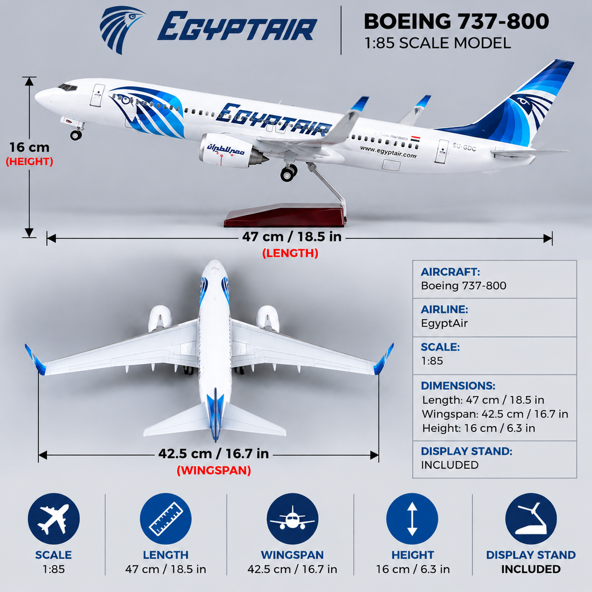 EgyptAir Boeing 737-800 1:85 Scale LED Aircraft Model