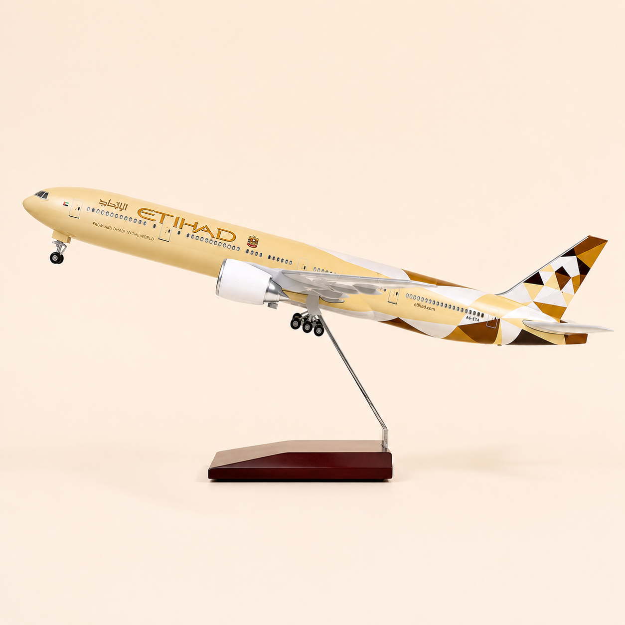 ETIHAD AIRWAYS BOEING 777 Premium Resin Display Model with LED Lighting &amp; Removable Landing Gear