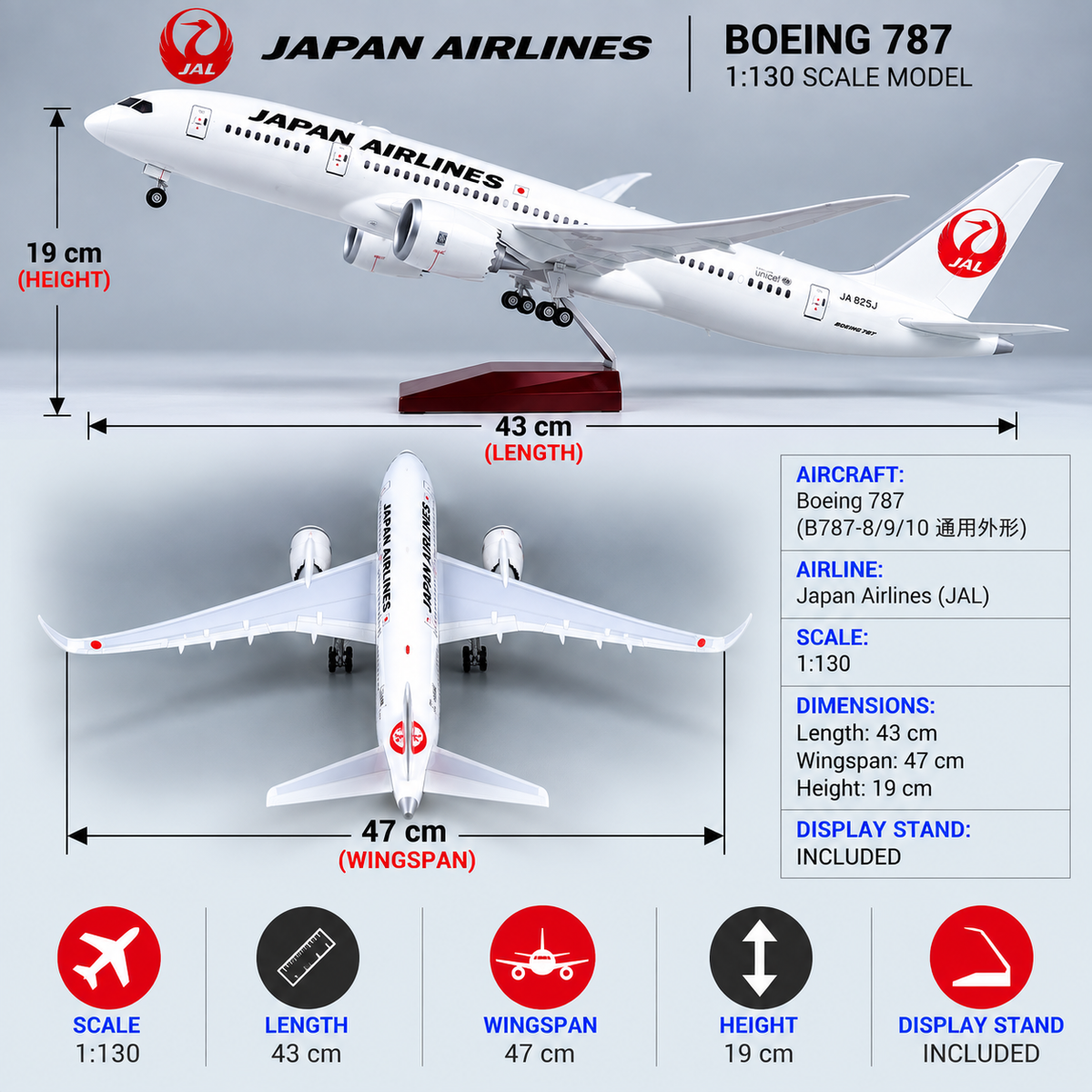 Japan Airlines Boeing 787 1:130 Scale LED Aircraft Model