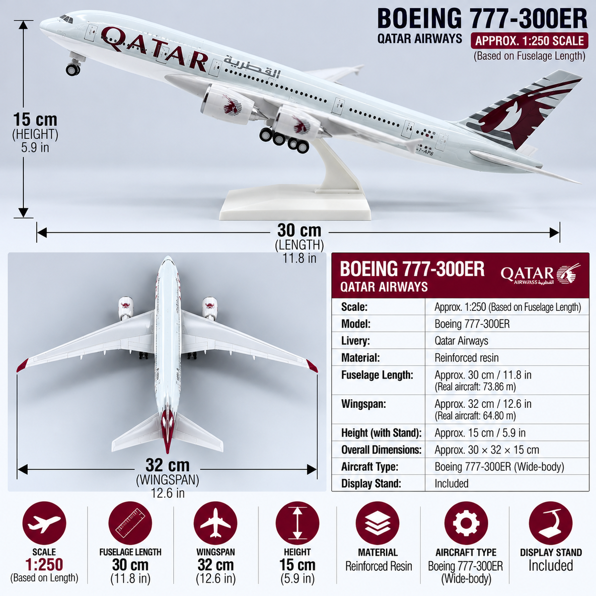 Qatar Airways Airbus A380 Scale Resin Aircraft Model – Premium Collector Edition