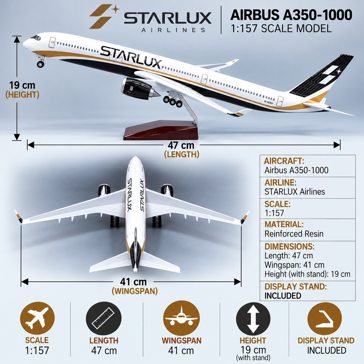 STARLUX Airlines Airbus A350-1000 1:157 Scale Sound-Activated LED Aircraft Model
