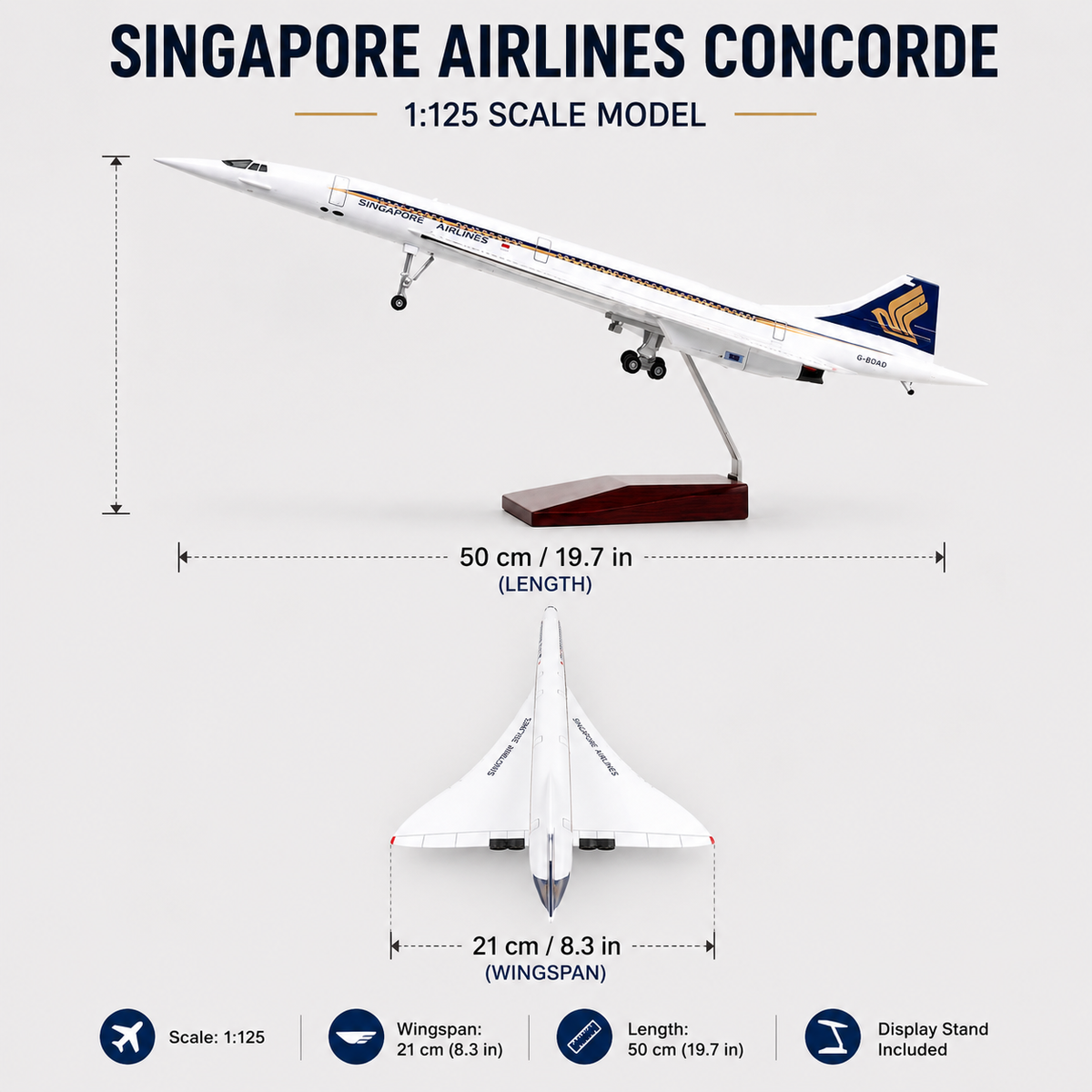 Singapore Airlines Concorde 1:125 Scale Model – 50cm Supersonic Aircraft Display Model