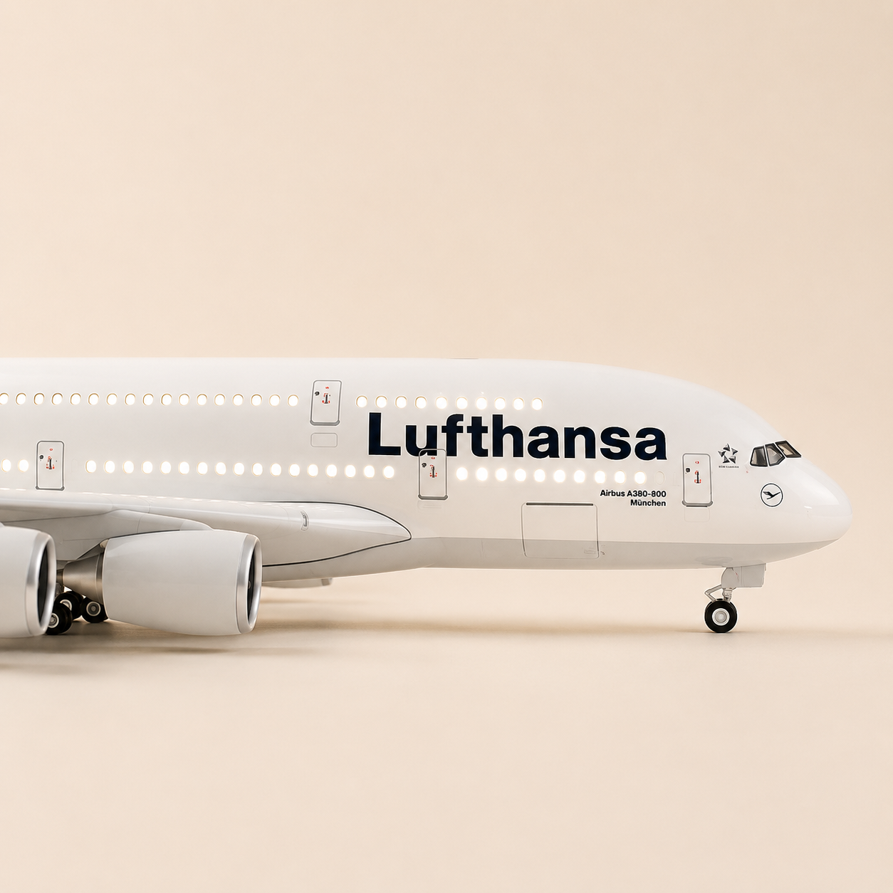 Lufthansa Airbus A380 Airplane Model – 1:160 Scale – 45.5 cm / 17.9 in – LED Light Display Model