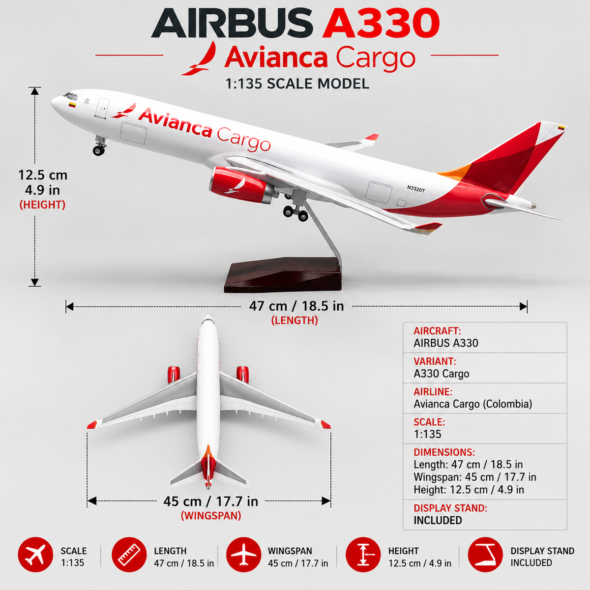 Avianca Cargo Airbus A330-200F 1:135 Scale Model – 47cm Premium Resin Freighter Aircraf