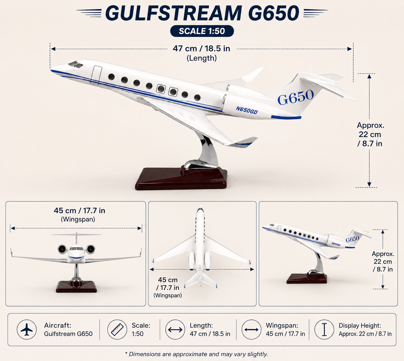 Gulfstream G650 – 1:50 Scale – 47cm / 18.5in – Premium Business Jet Model