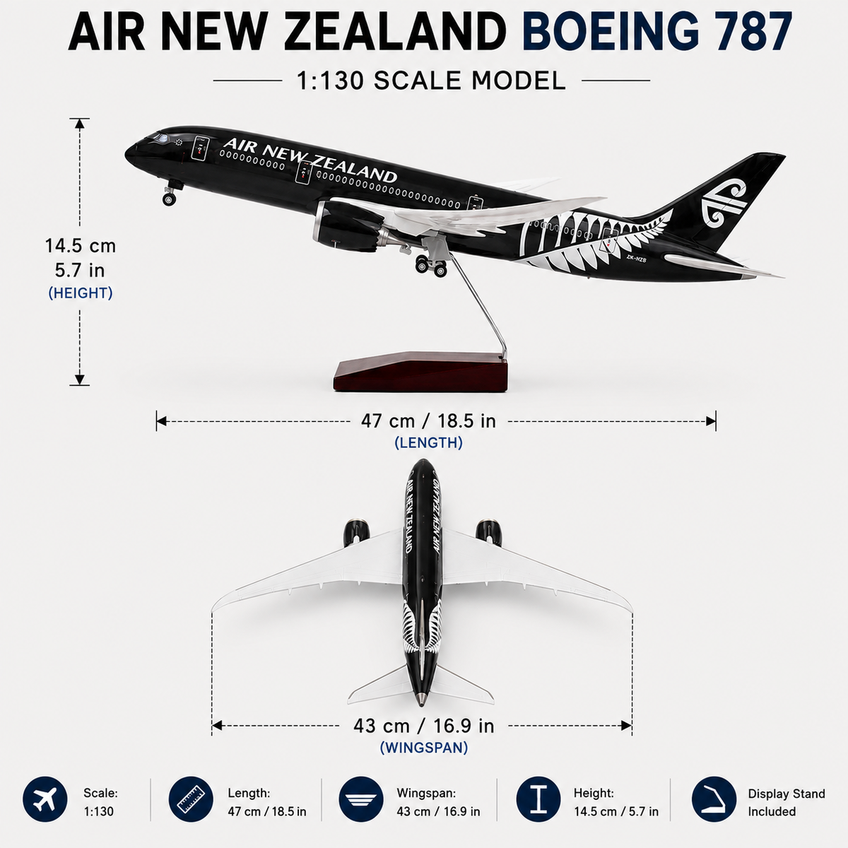 Air New Zealand Boeing 787 Aircraft Model 1:130 – 47cm LED Lighted Collector Display Model