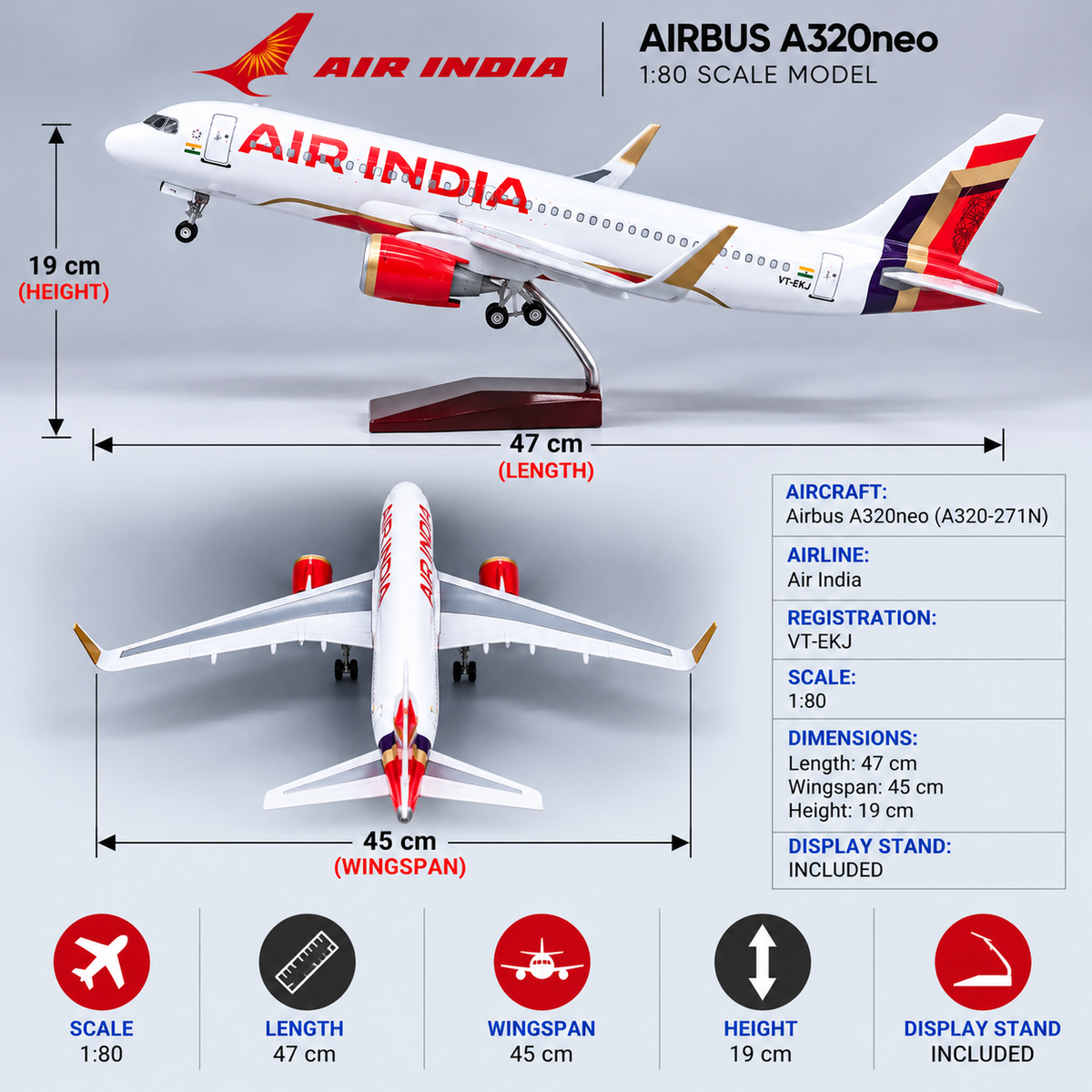 Air India Airbus A320neo 1:80 Scale LED Aircraft Model