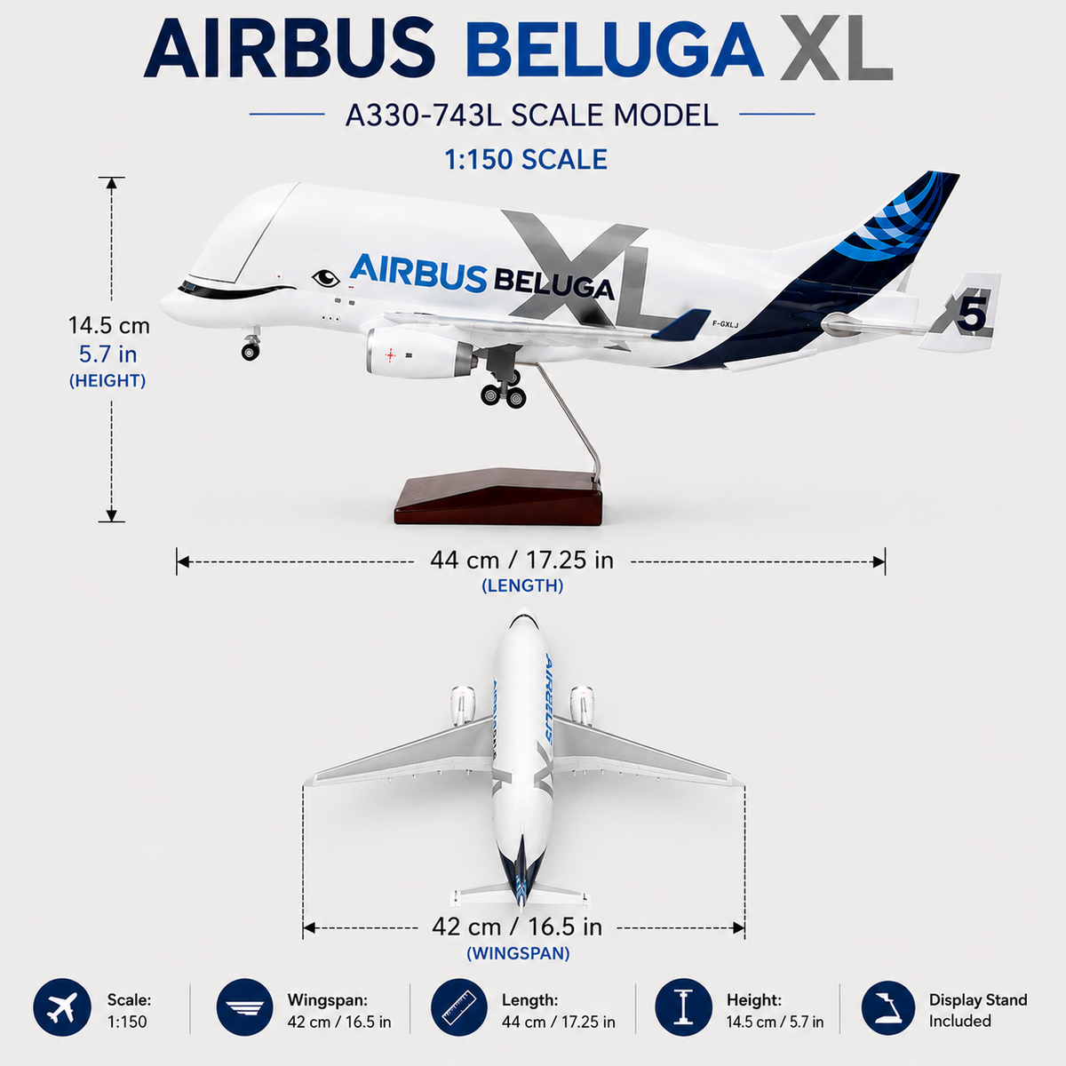 Airbus BelugaXL (A330-743L) Airplane Model – Scale 1:150 – 44 cm / 17.25 in