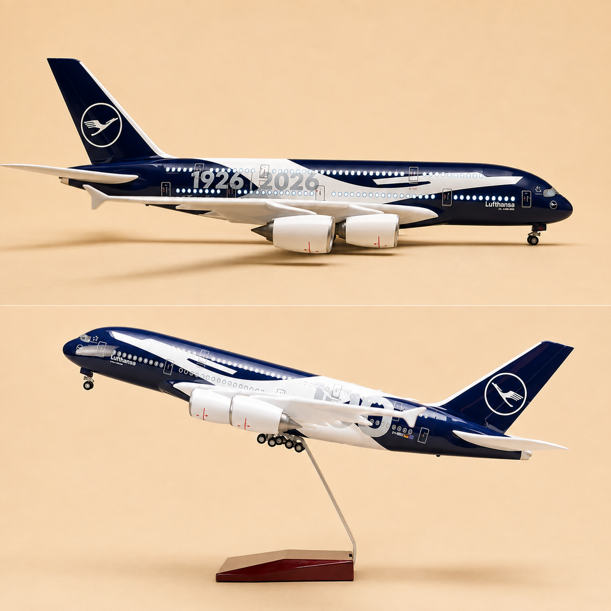 Lufthansa Airbus A380 100th Anniversary Edition Airplane Model with LED Lights – 1:160 Scale
