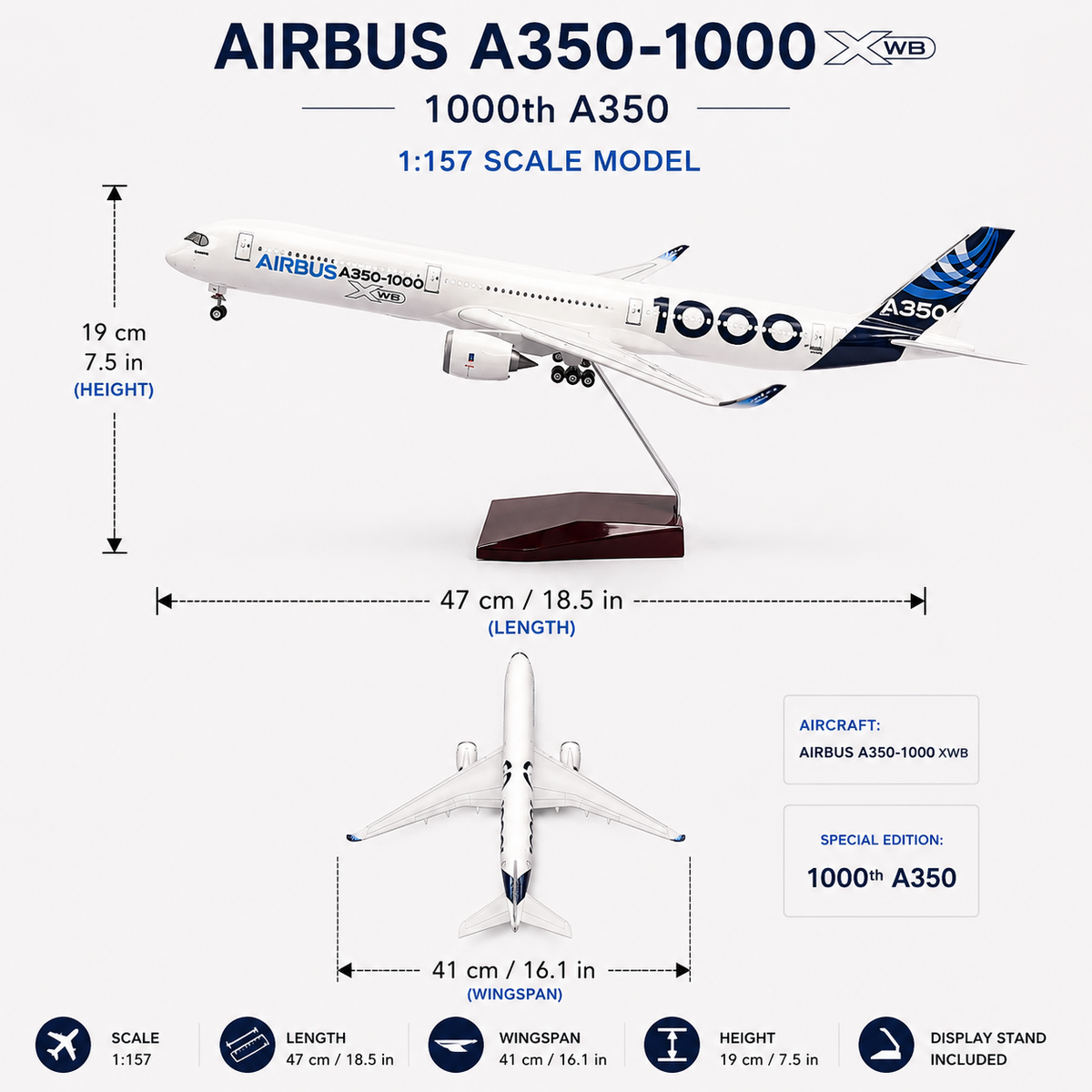 Airbus A350-1000 XWB 1:157 Scale Aircraft Model – 41cm LED Lighted Collector Model