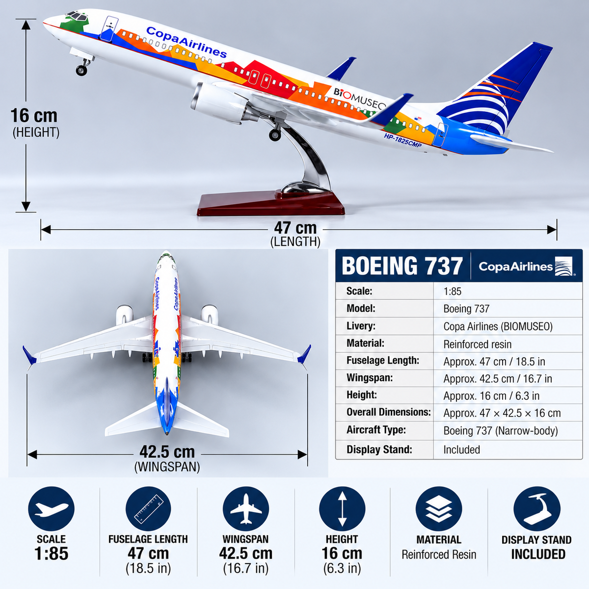Copa Airlines Boeing 737 BIOMUSEO Special Livery 1:85 Scale LED Aircraft Model