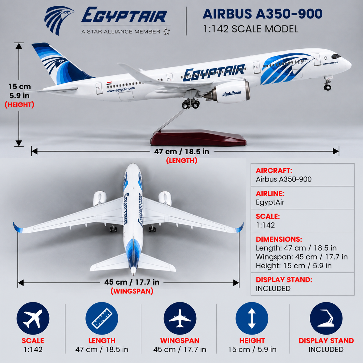 EgyptAir Airbus A350-900 1:142 Scale LED Aircraft Model