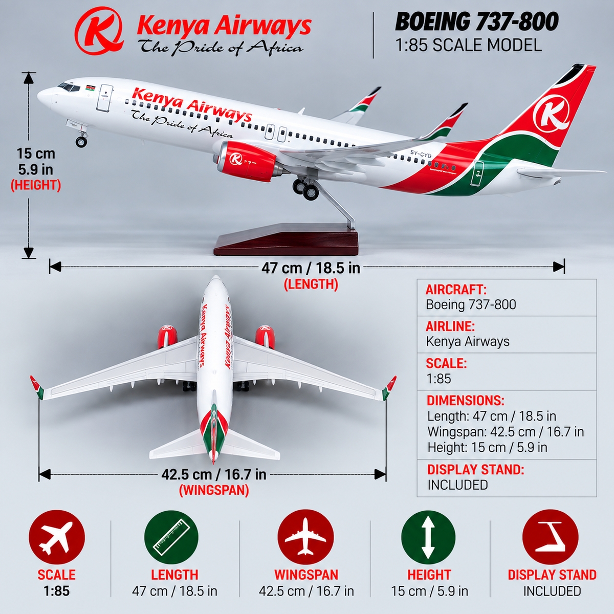 Kenya Airways Boeing 737-800 1:85 Scale LED Aircraft Model