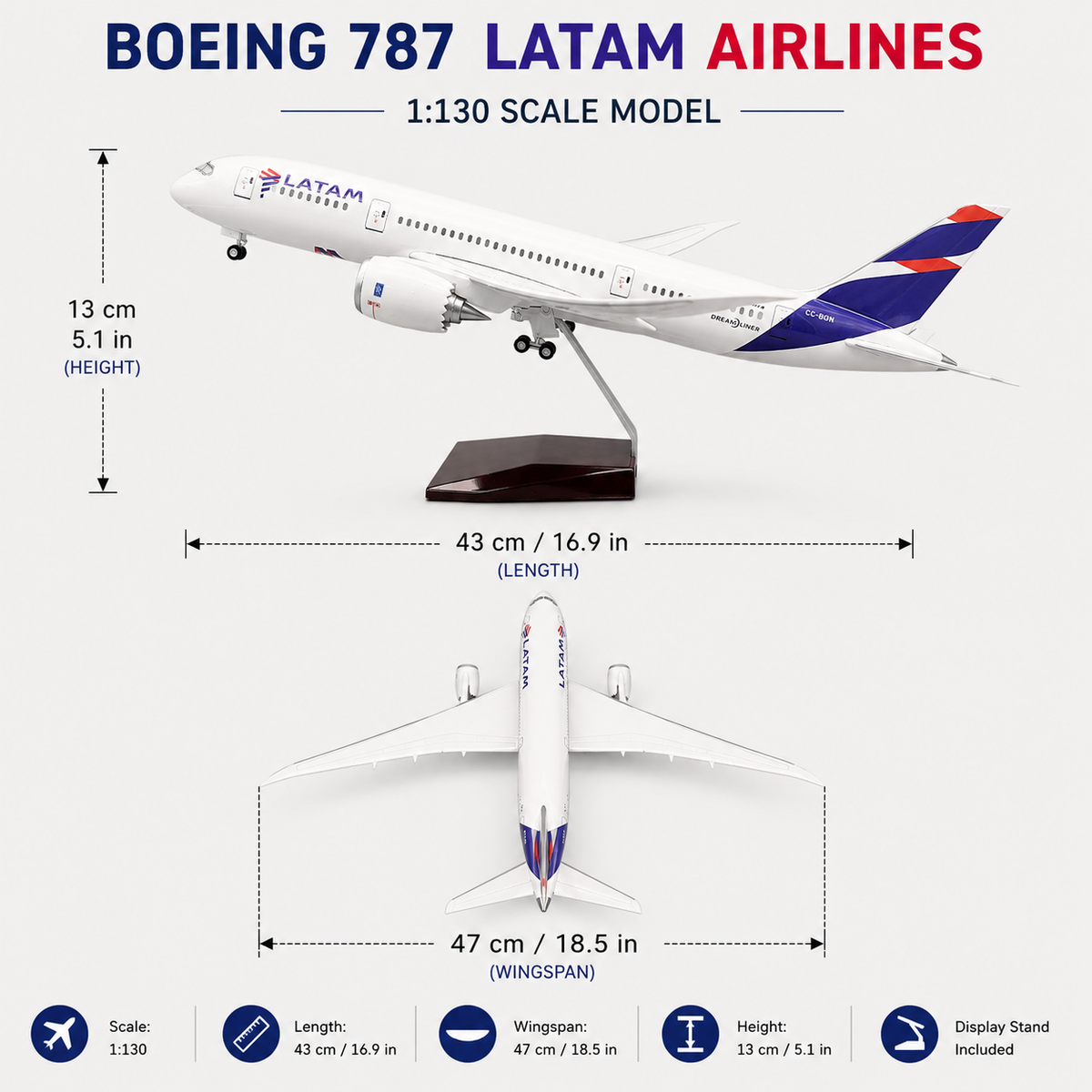 LATAM Airlines Boeing 787 Dreamliner 1:130 – 43cm LED Lighted Aircraft Model