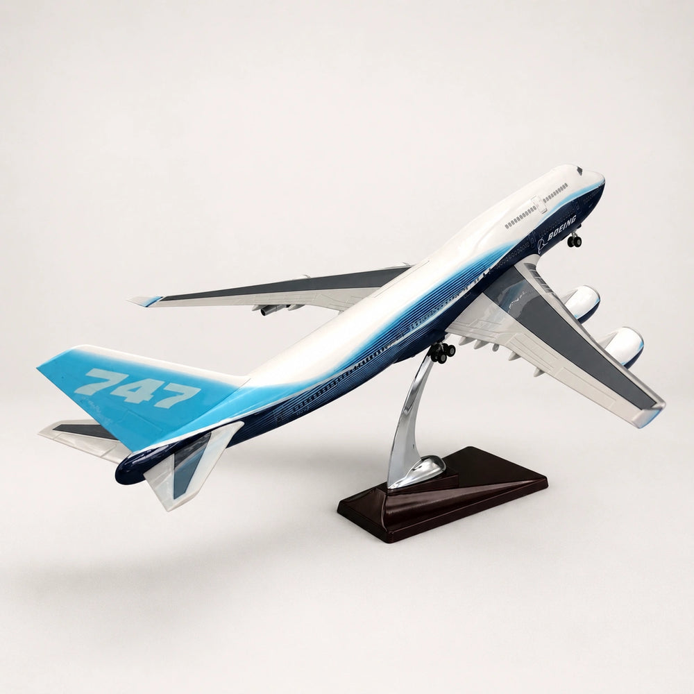 Rear angle view of Boeing 747 LED airplane model featuring detailed wings and tail design.