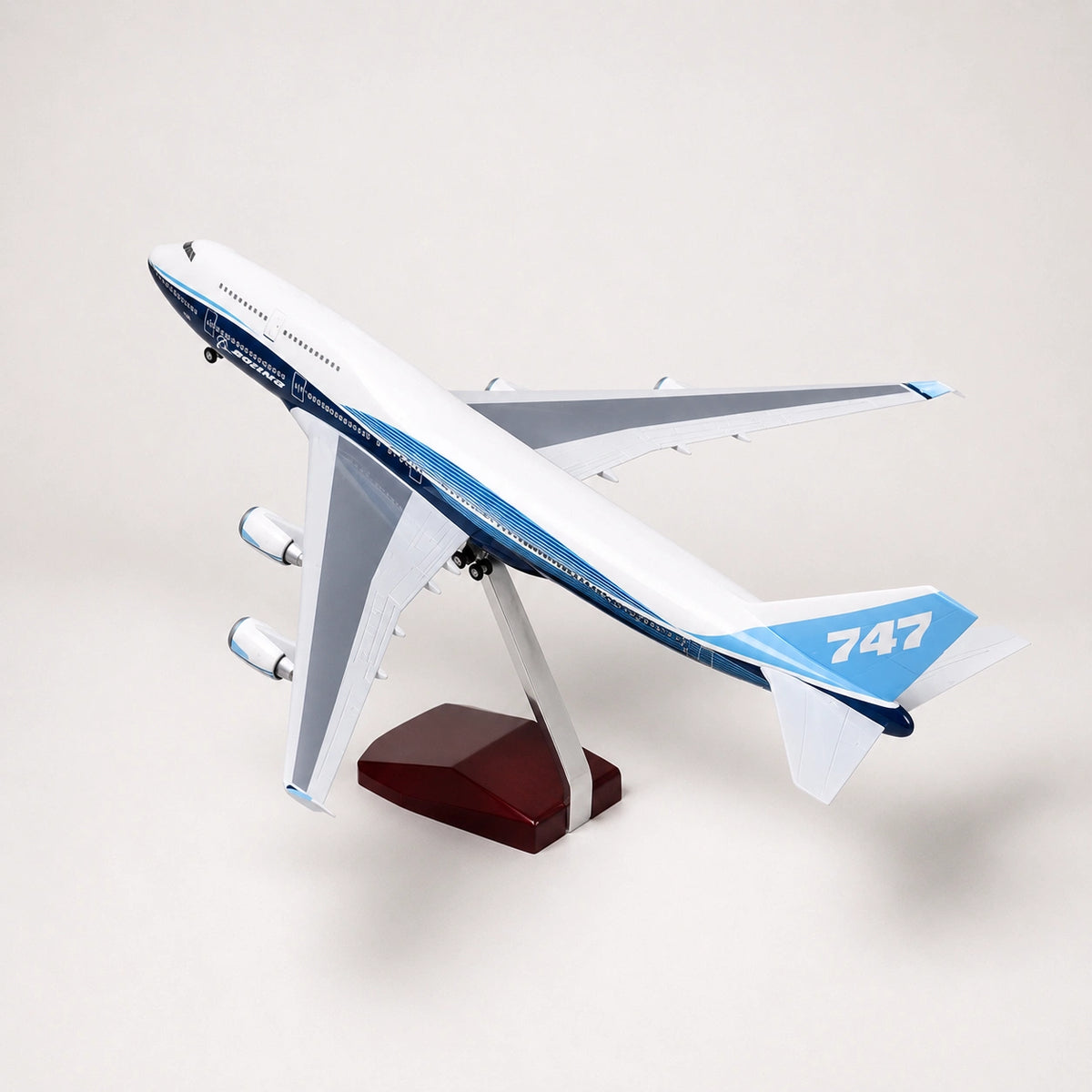 Top view of Boeing 747 aircraft model showing realistic wing and fuselage details.