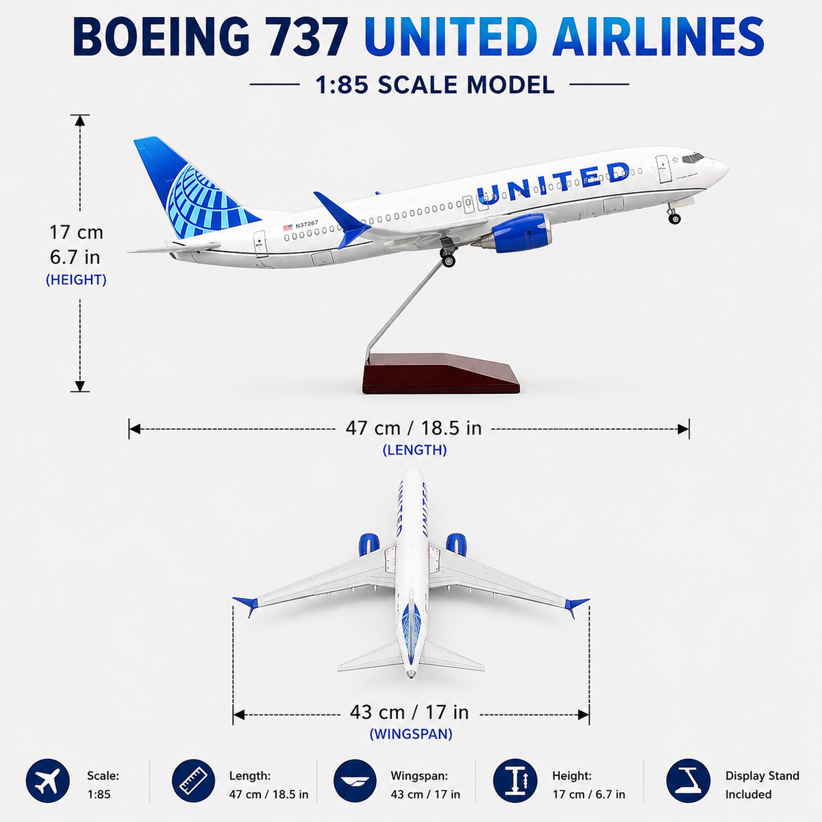 United Airlines Boeing 737 Max 1:85 Scale Aircraft Model – 47cm Premium Resin Collector Model