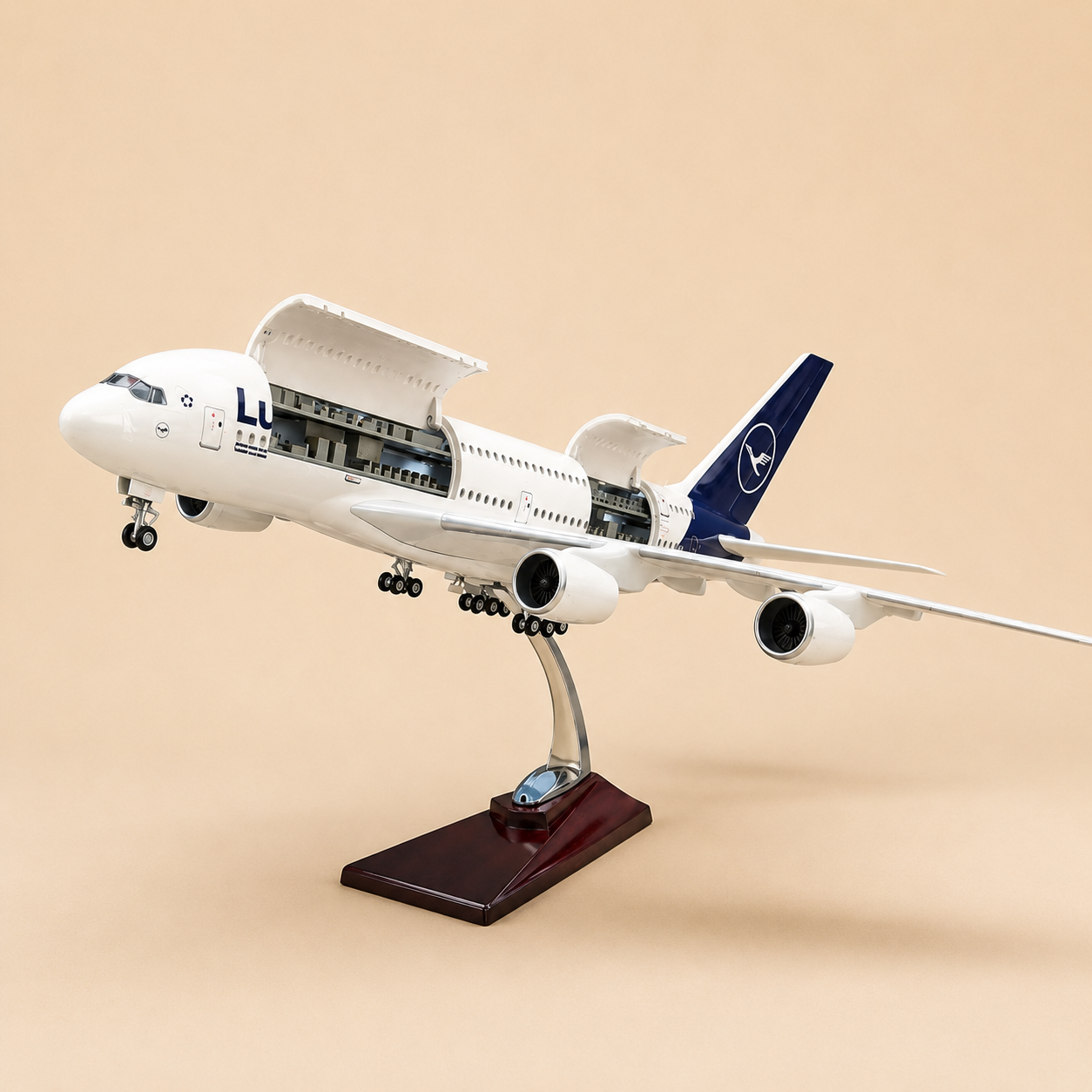 Lufthansa Airbus A380 Airplane Model with LED Lights & Opening Cabin Interior – 1:160 Scale