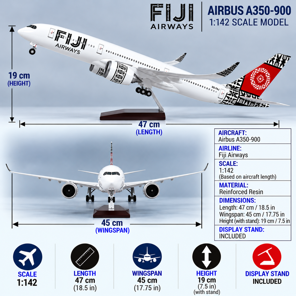 Fiji Airways Airbus A350-900 1:142 Scale  LED Aircraft Model