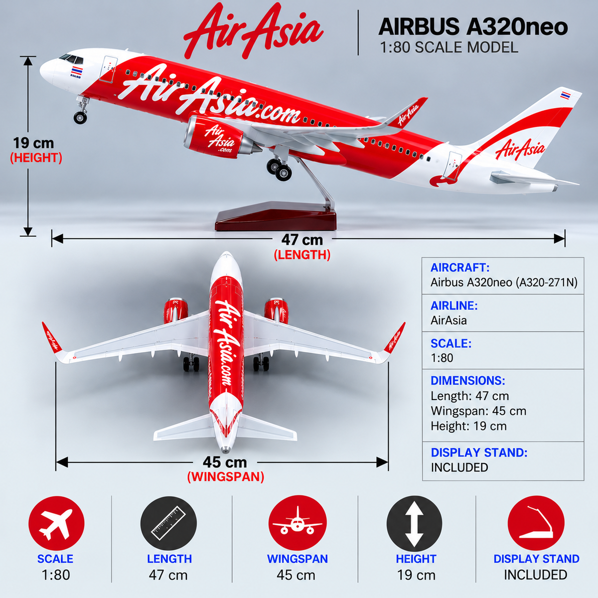 AirAsia Airbus A320neo 1:80 Scale LED Aircraft Model