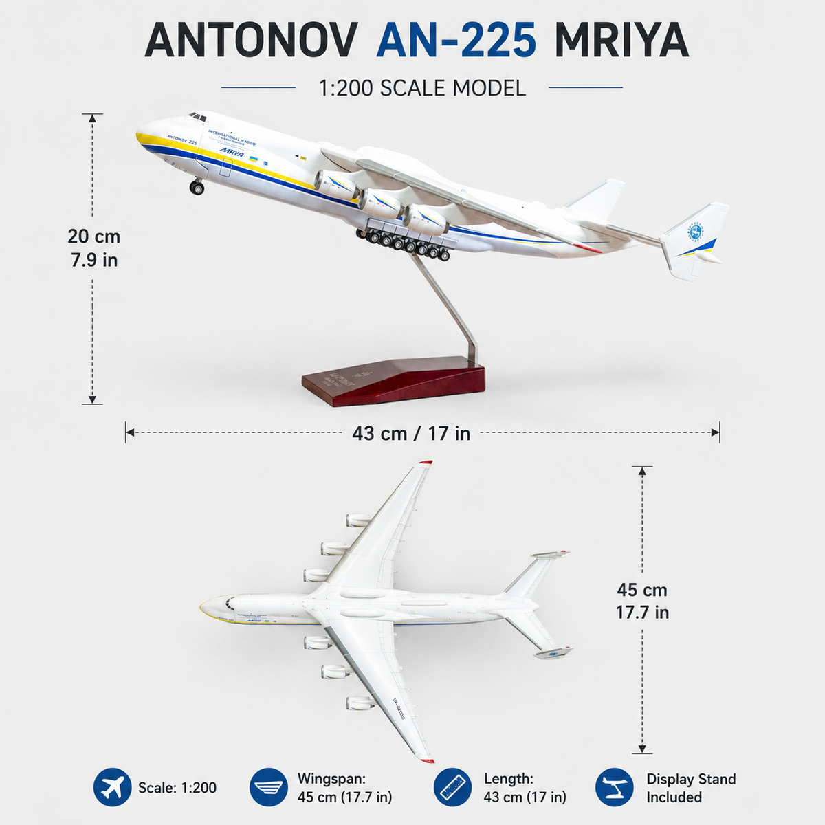 Antonov An-225 Mriya 1:200 Scale Aircraft Model – 43cm Premium Resin Cargo Plane Model