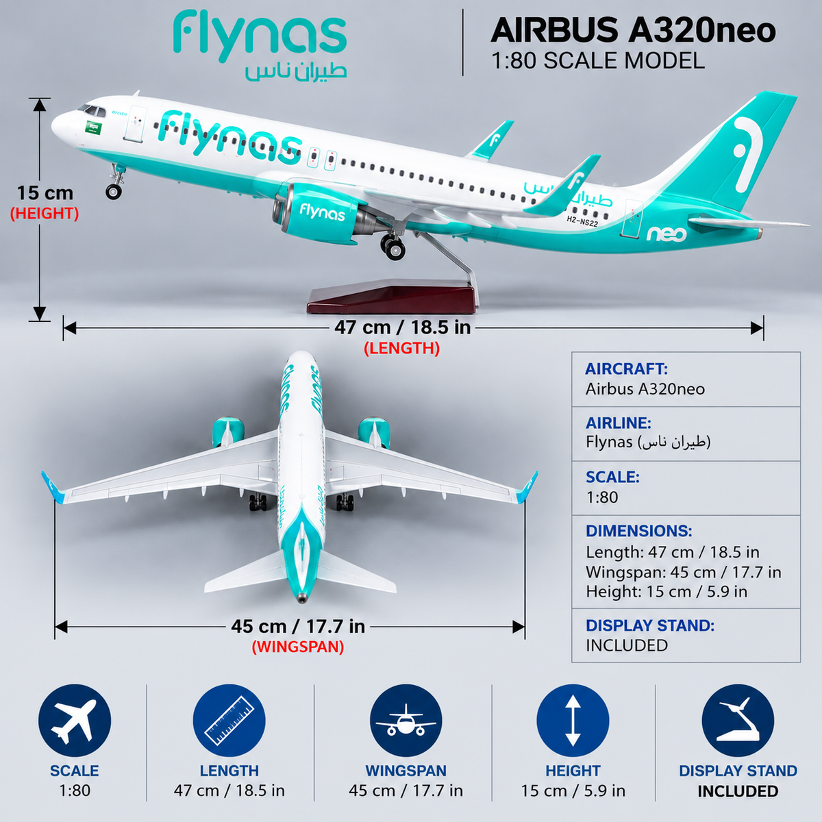 Flynas Airbus A320neo 1:80 Scale LED Aircraft Model