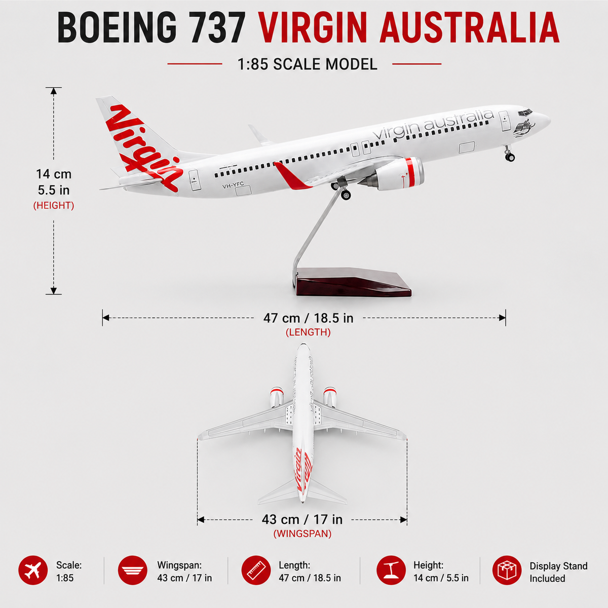 Virgin Australia Boeing 737 Aircraft Model 1:85 – 47cm Extra Large Collector Display Model