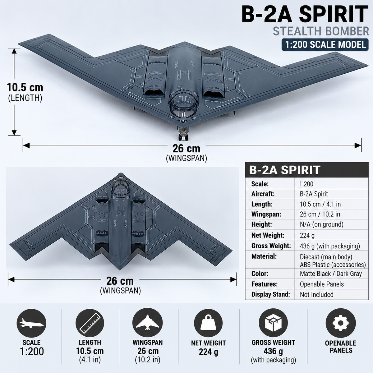 US Air Force B-2A Spirit Stealth Bomber 1:200 Scale Diecast Alloy Aircraft Model