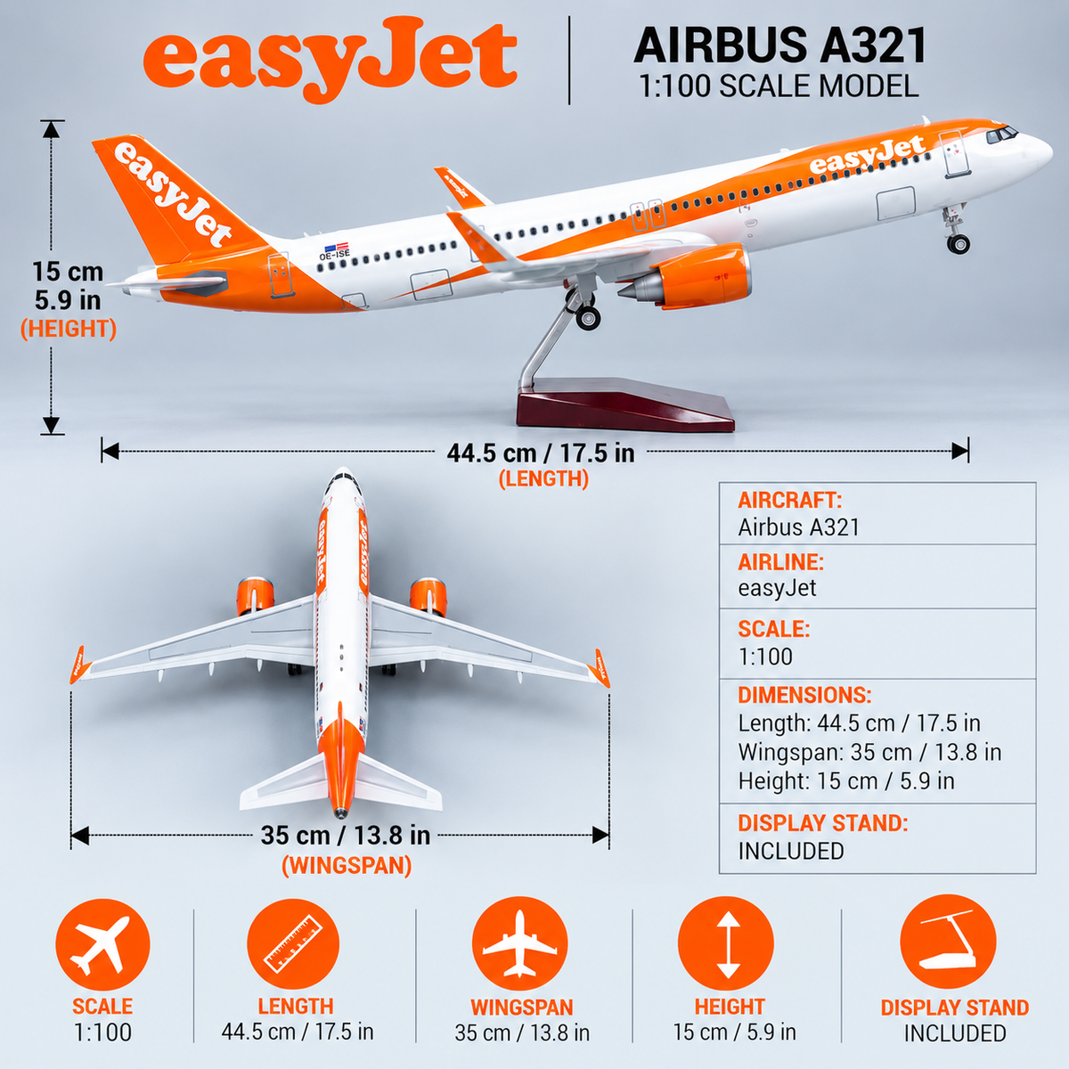 easyJet Airbus A321neo 1:100 Scale LED Aircraft Model