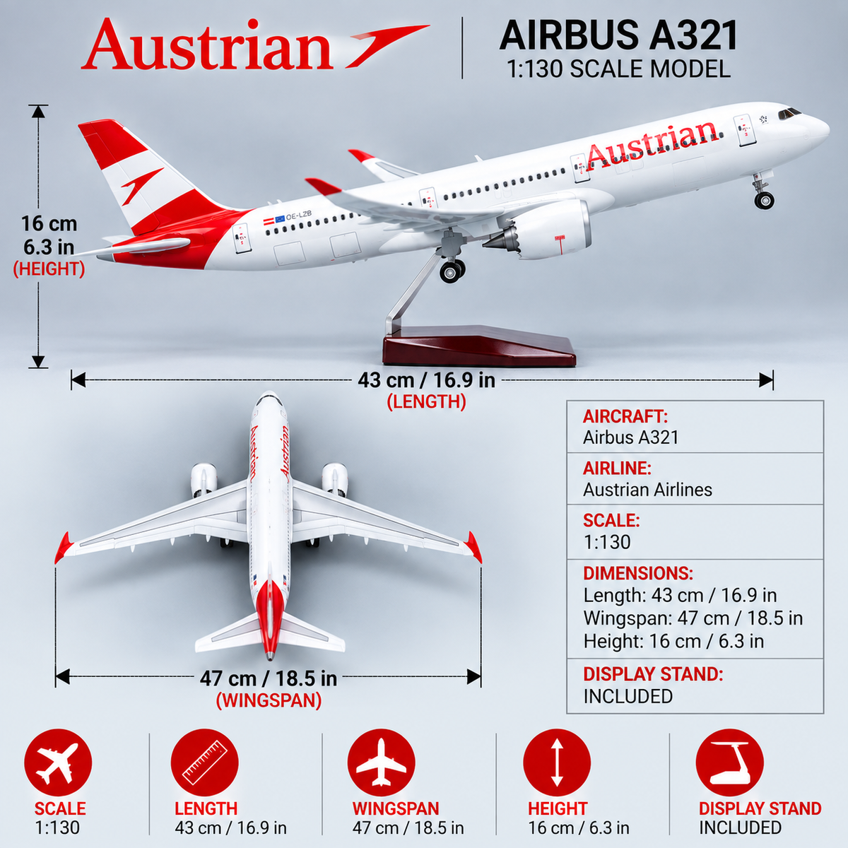 Austrian Airlines Boeing 787 Dreamliner 1:130 Scale LED Aircraft Model