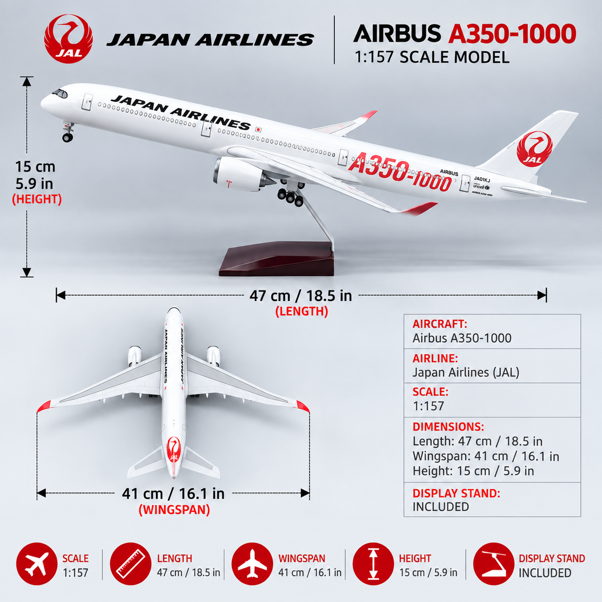 Japan Airlines Airbus A350-1000 LED Aircraft Model – 47cm ABS Resin Collector Plane Model