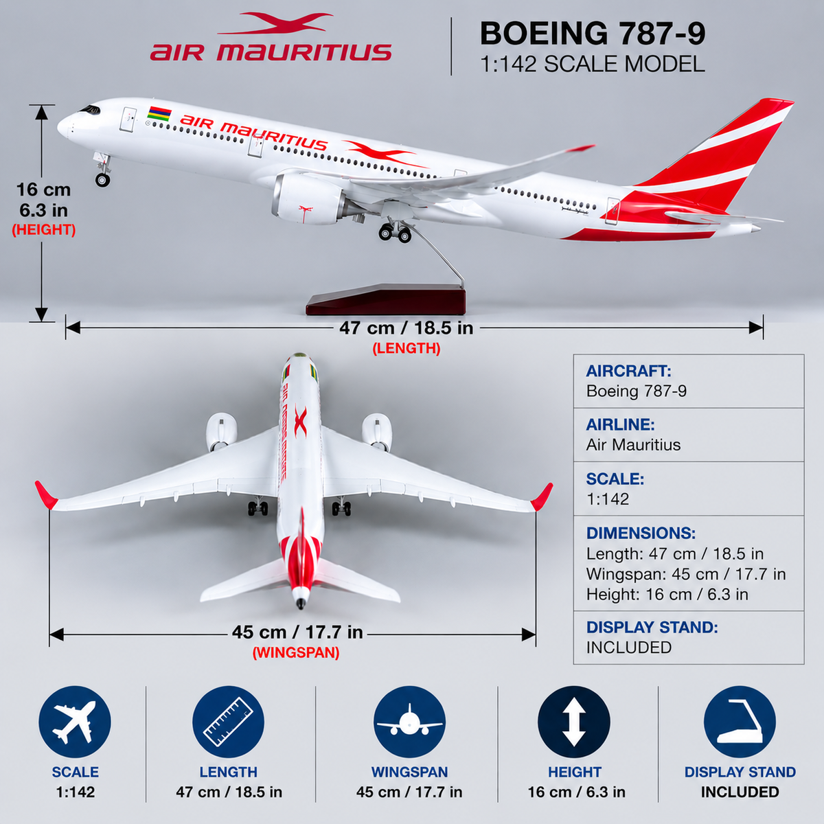 Air Mauritius Airbus A350-900 1:142 Scale LED Aircraft Model