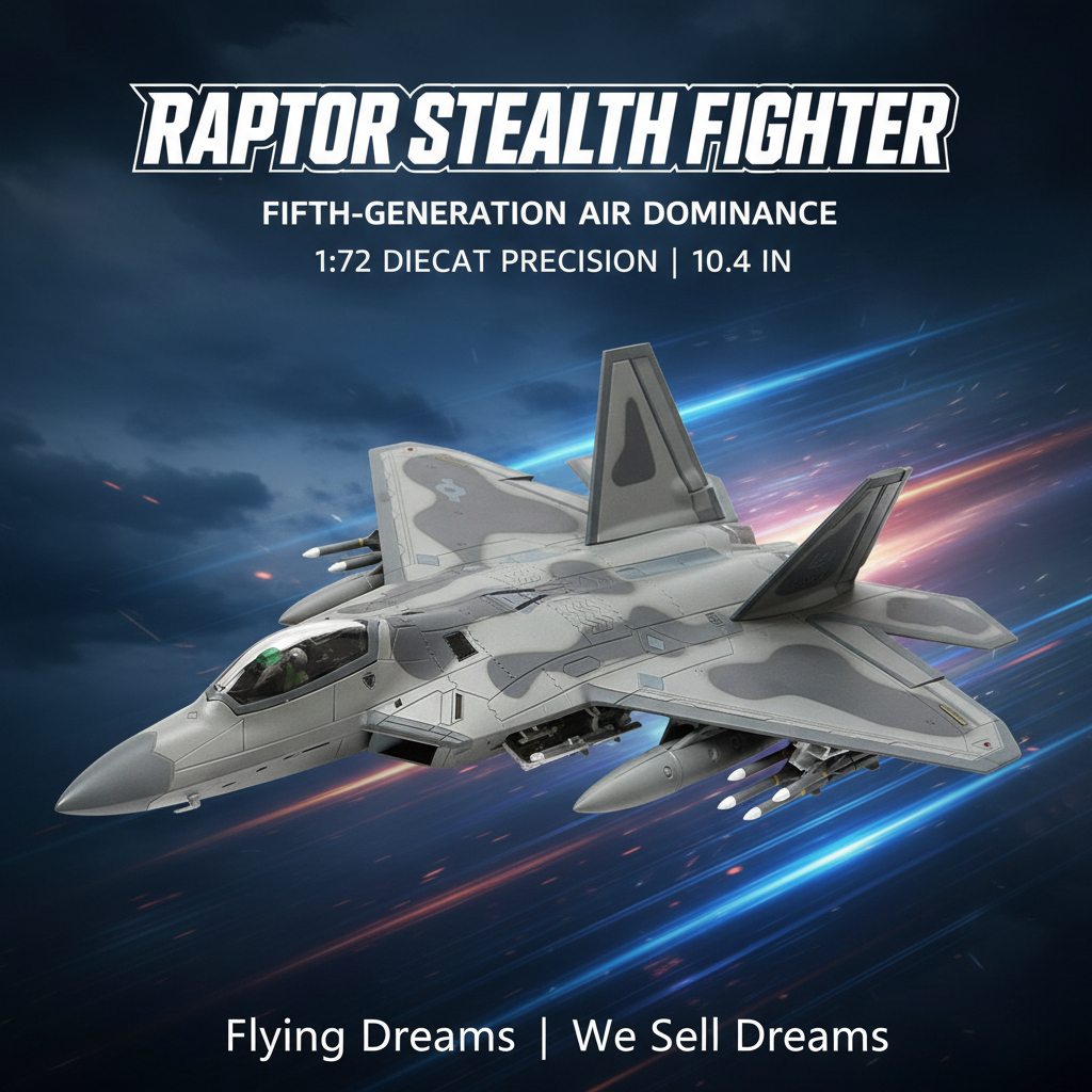 U.S. Air Force F-22 Raptor 1:72 – 26.5 cm / 10.4 in – Premium Diecast Alloy & ABS Stealth Fighter Model